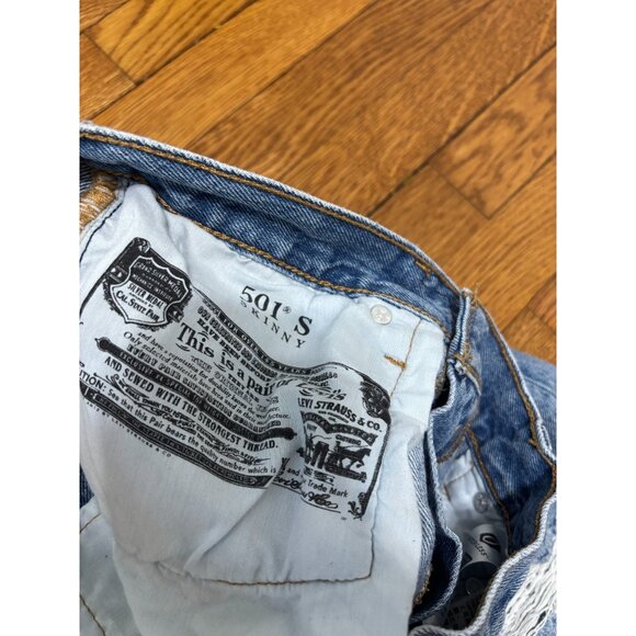 Levi's Womens 501S Skinny Jeans Sz 29 (29x32) Blue Distressed Denim Button Fly - Picture 5 of 9